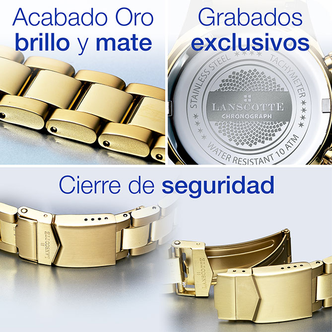 Reloj de hombre clásico de oro, Symbol: Correa de acero inoxidable antialérgico acabado en Oro de 1ª Ley IPG combinado mate y brillo.