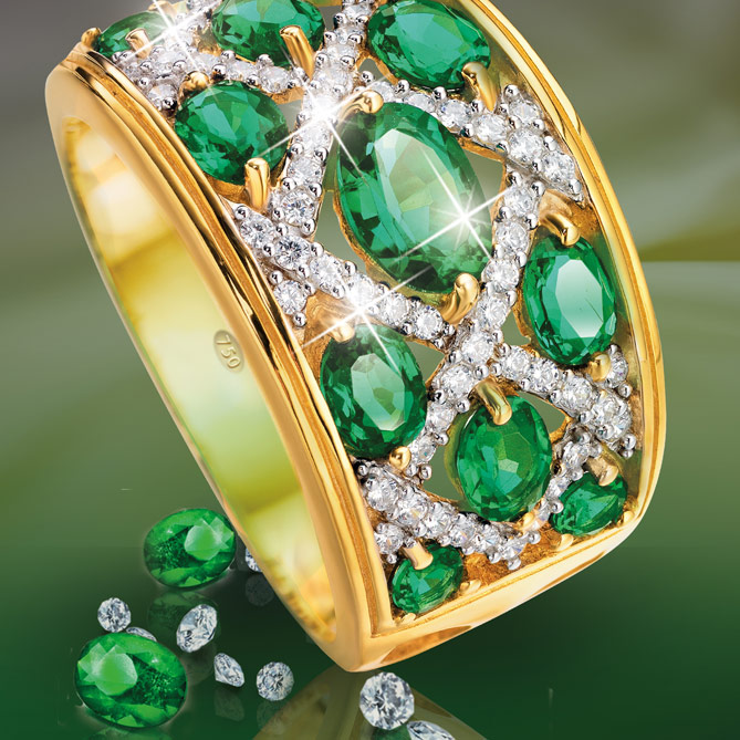 Anillo de Oro, Esmeraldas y Diamantes Royal Emeralds: Oro de Primera Ley