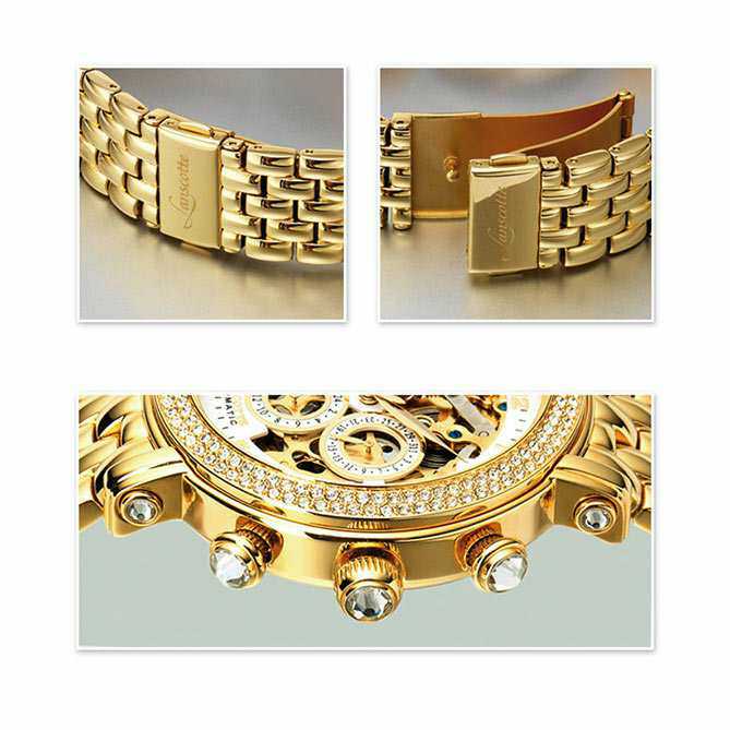 Reloj-Joya de oro para mujer Infinity : Dial blanco con números arábigos dorados y agujas rematadas en dorado.