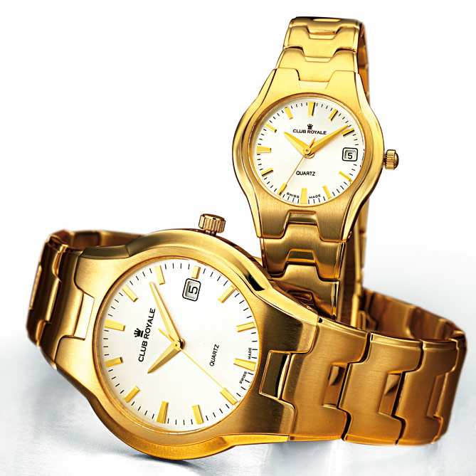 Relojes para mujer y hombre de oro, Club Royale: Cristal mineral endurecido de alta resistencia