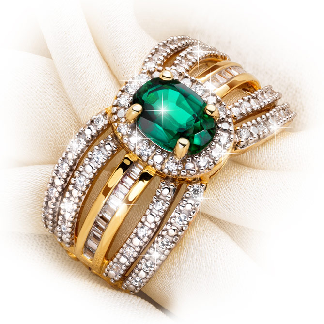 Solitario Emerald & Diamonds: 20 Diamantes, talla baguette, engastados en galería