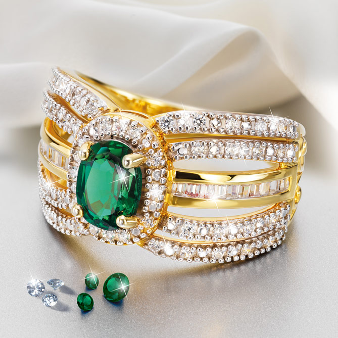 Solitario Emerald & Diamonds: 24 Diamantes, talla clásica, engastados en pavé